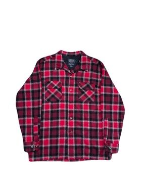 Pendleton Orginial Board Shirt Mens L Red Plaid Wool Loop Collar Flannel 1984